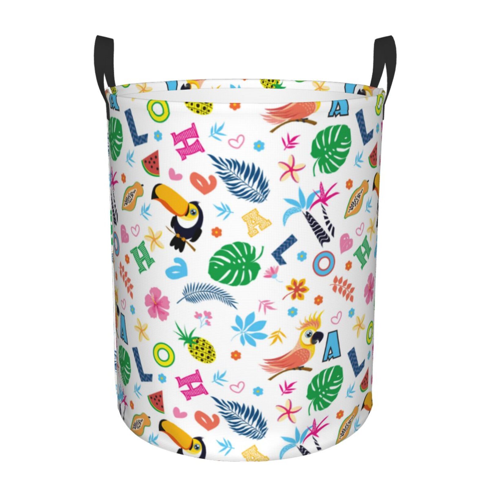 Large Laundry Basket with Handles - Funny Cute Parrot Flower Letters Kids Baby Dirty Clothes Laundry Hamper for Bedroom Aesthetic
