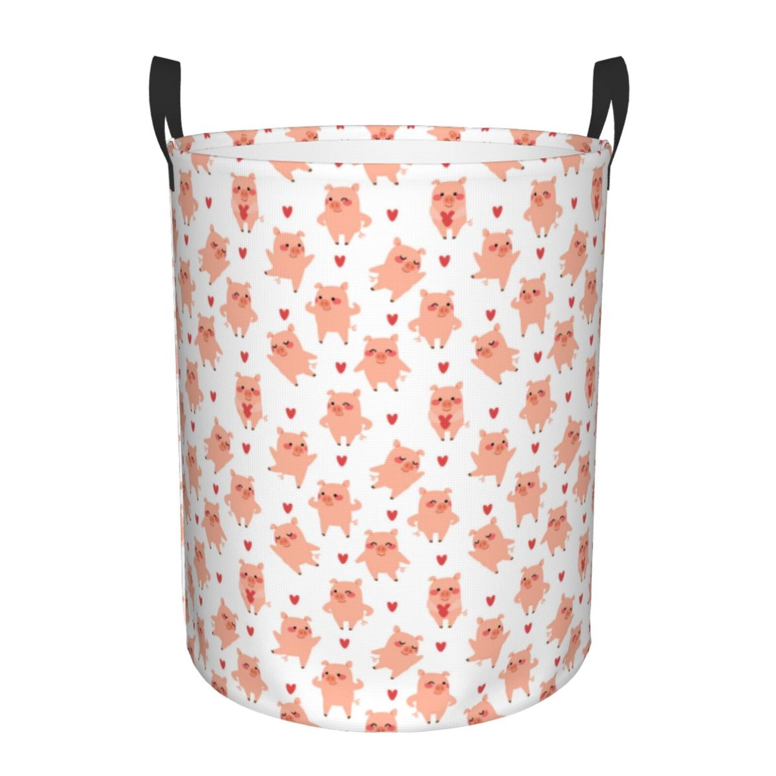 Large Laundry Basket with Handles - Funny Cute Pigs and Hearts Kids Baby Dirty Clothes Laundry Hamper for Bedroom Aesthetic