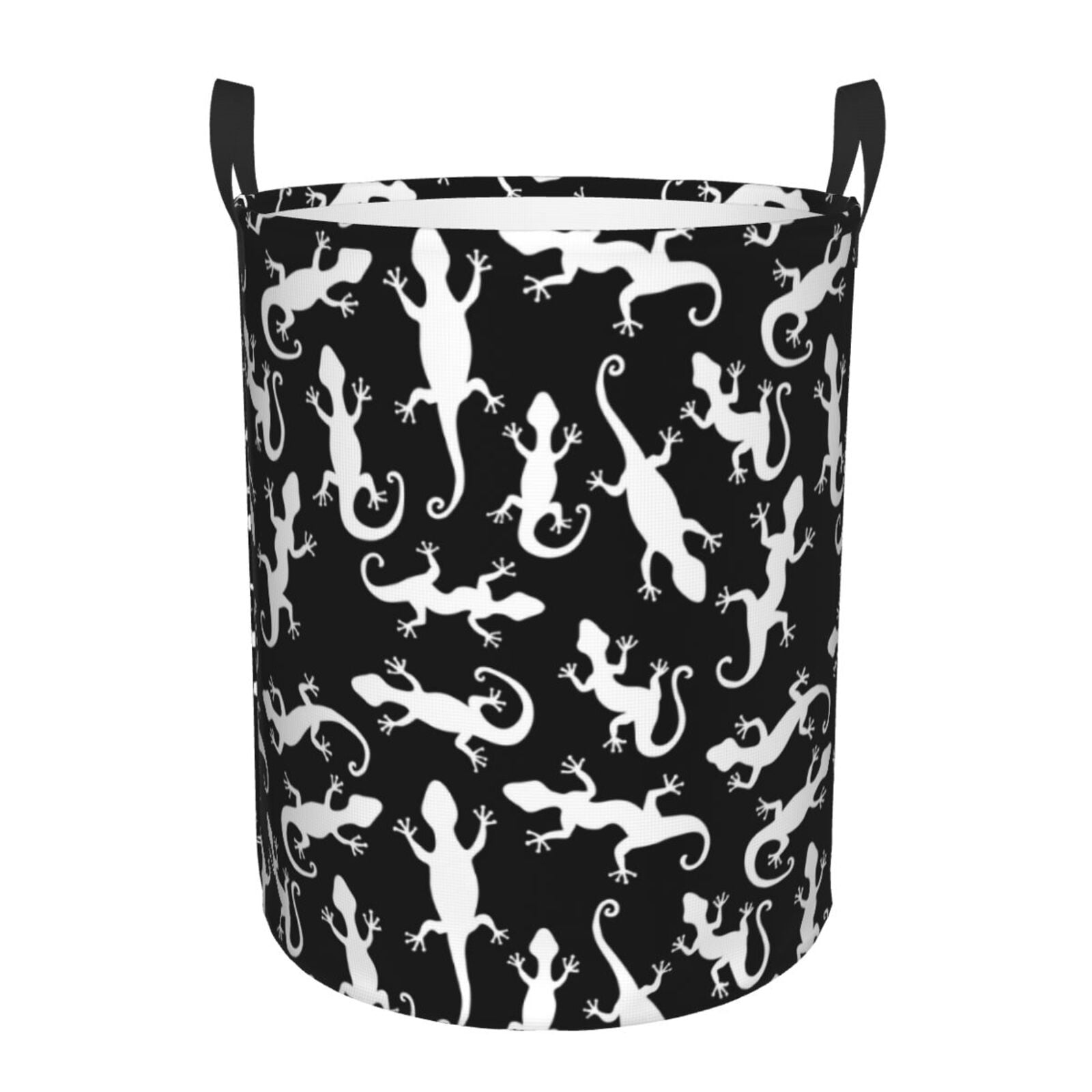 Large Laundry Basket with Handles - Gecko Lizard Black White Kids Baby Dirty Clothes Laundry Hamper for Bedroom Aesthetic