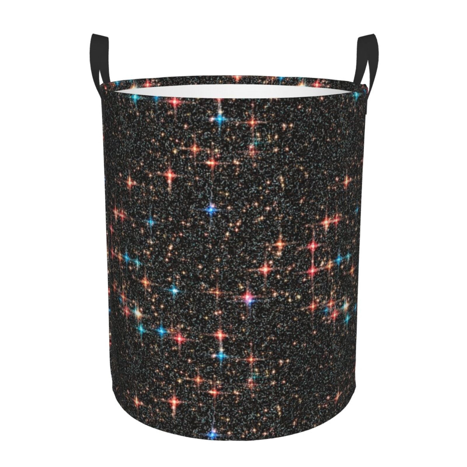 Large Laundry Basket with Handles - Glitter galaxy sky night black starry Kids Baby Dirty Clothes Laundry Hamper for Bedroom Aesthetic
