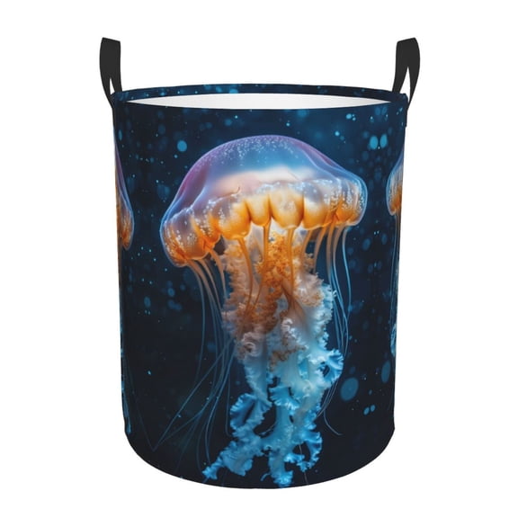 Large Laundry Basket with Handles - Glow Deep Sea Jellyfish Kids Baby Dirty Clothes Laundry Hamper for Bedroom Aesthetic