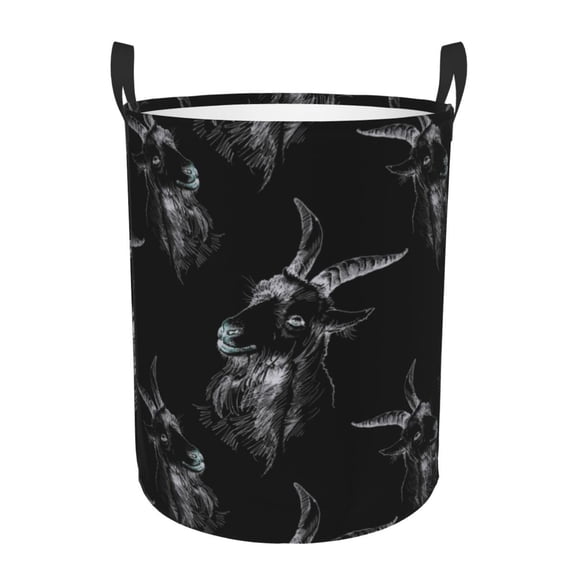 Large Laundry Basket with Handles - Goat heads hand drawn black cool Kids Baby Dirty Clothes Laundry Hamper for Bedroom Aesthetic
