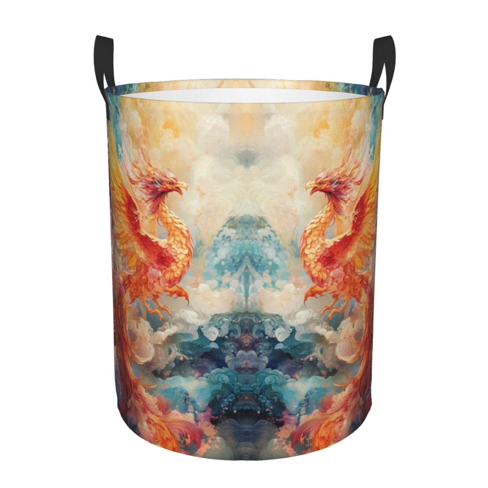 Large Laundry Basket with Handles - Golden Fiery Phoenix Kids Baby Dirty Clothes Laundry Hamper for Bedroom Aesthetic