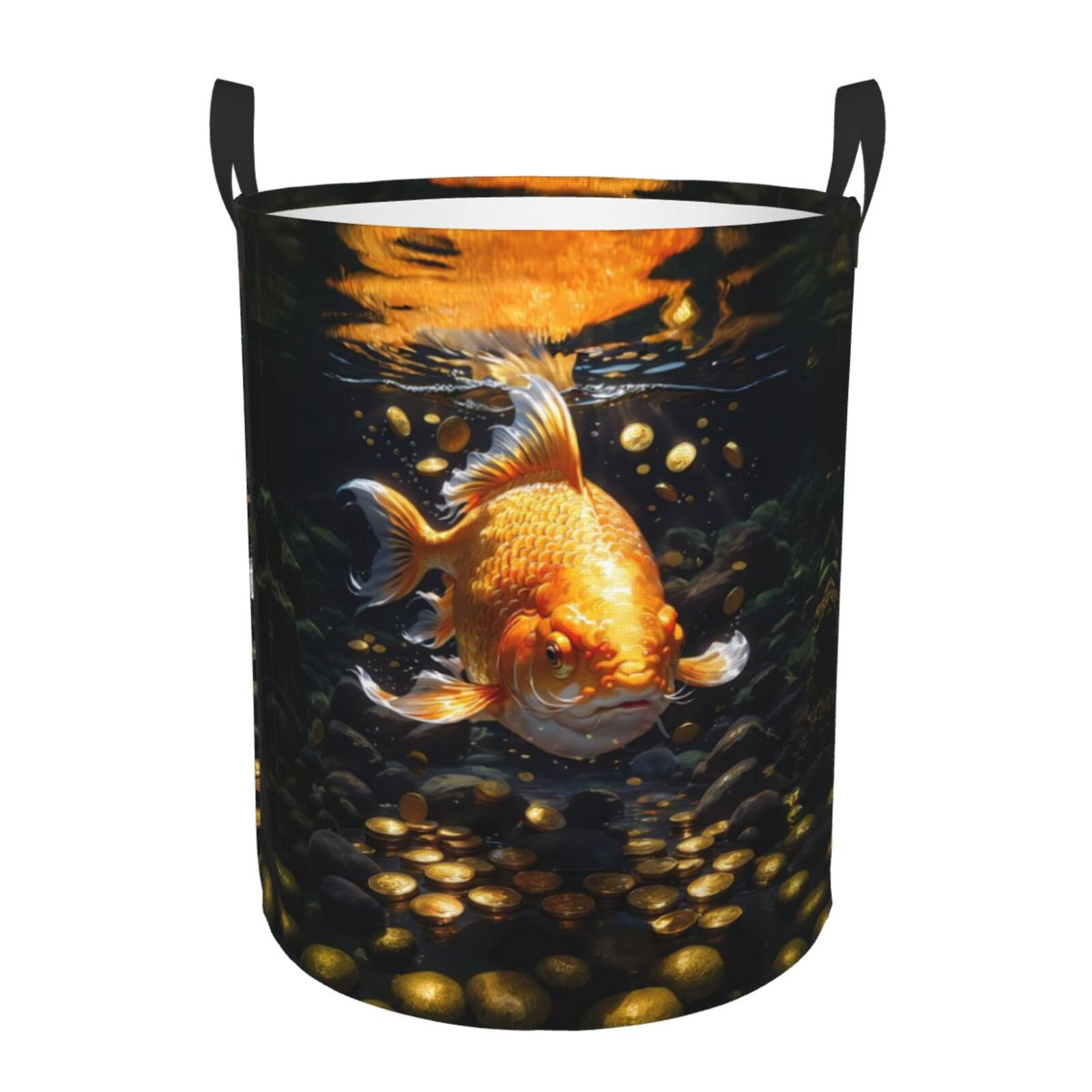 Large Laundry Basket with Handles - Golden Koi And Treasure Kids Baby Dirty Clothes Laundry Hamper for Bedroom Aesthetic