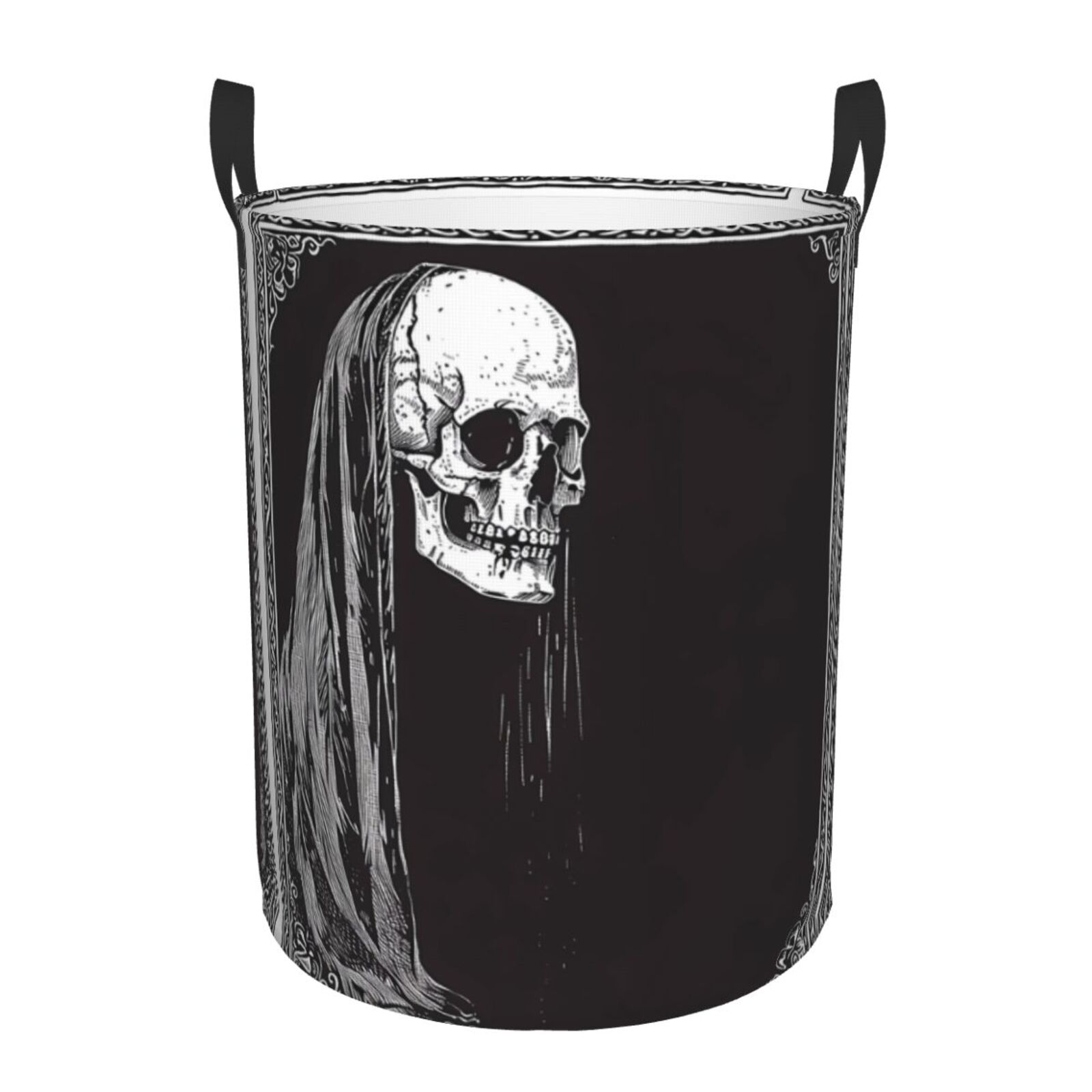 Large Laundry Basket with Handles - Gothic Skull Drape Kids Baby Dirty Clothes Laundry Hamper for Bedroom Aesthetic
