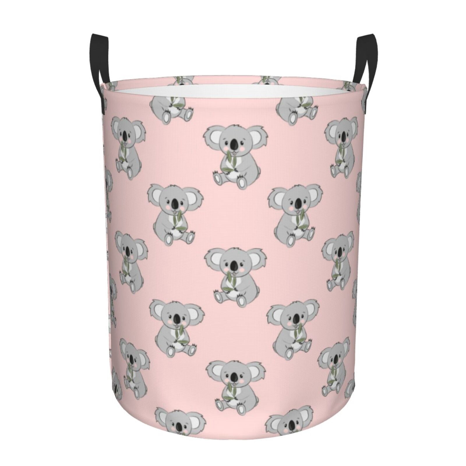 Large Laundry Basket with Handles - Gray Pink Koala Print Kids Baby Dirty Clothes Laundry Hamper for Bedroom Aesthetic