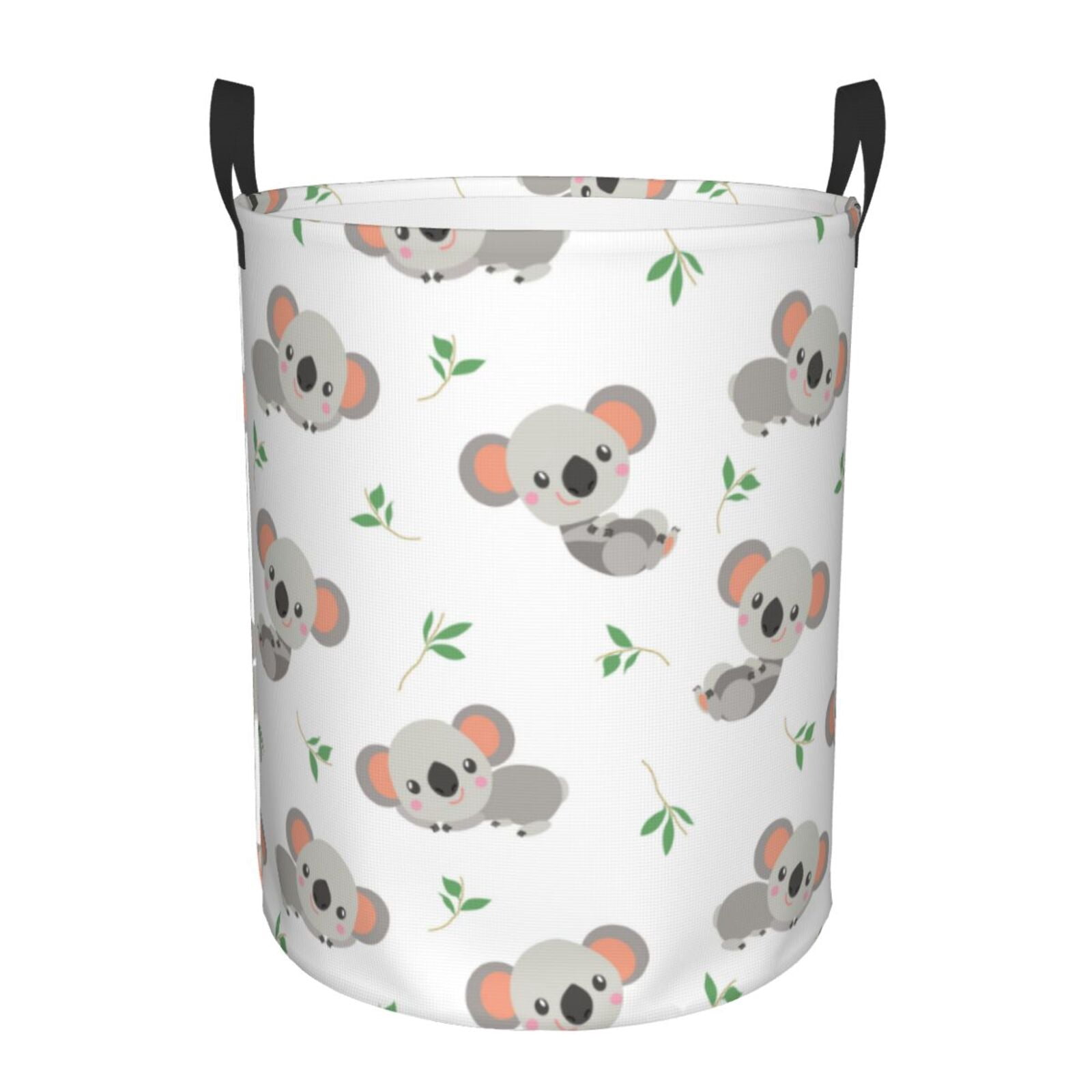Large Laundry Basket with Handles - Gray White Koala Print Kids Baby Dirty Clothes Laundry Hamper for Bedroom Aesthetic