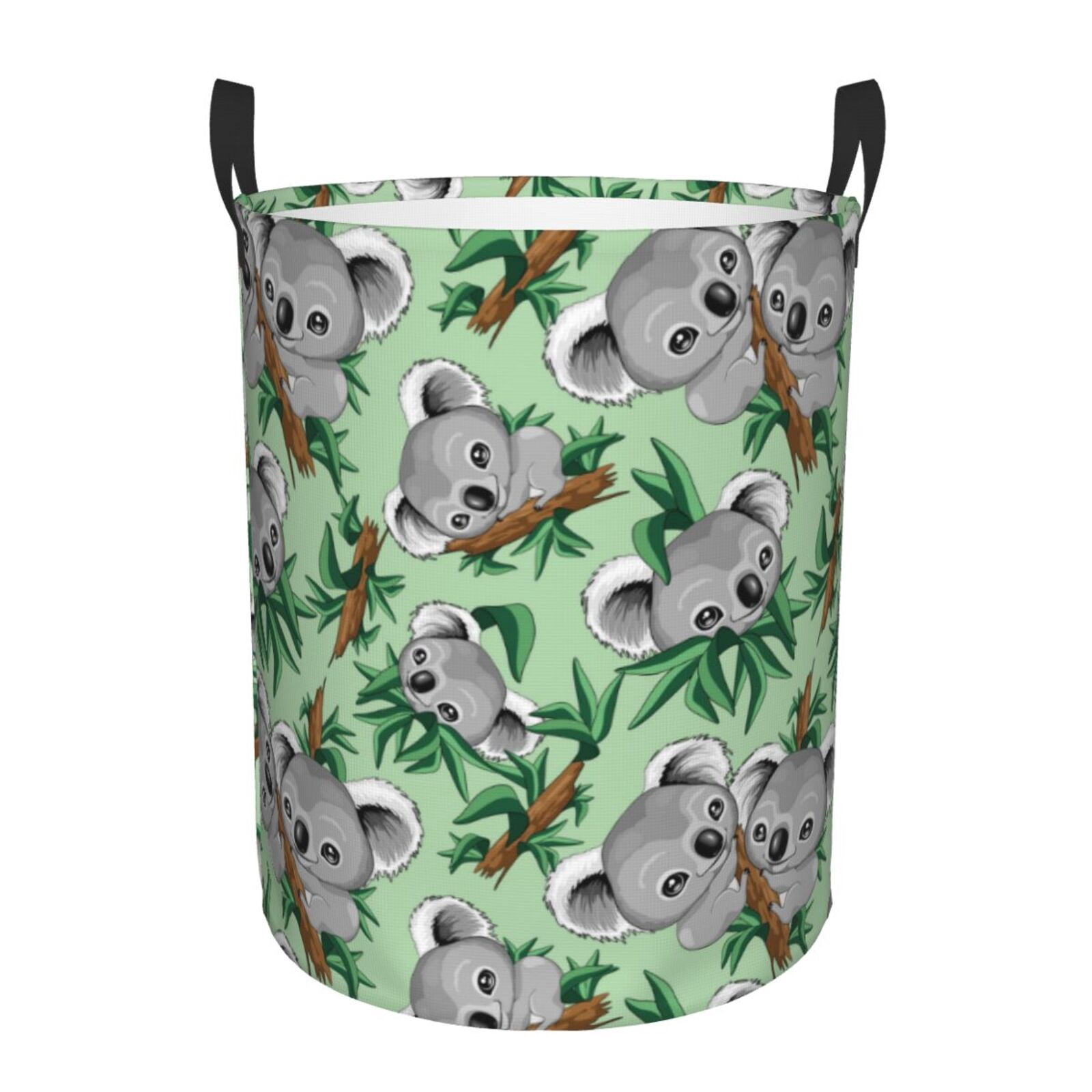 Large Laundry Basket with Handles - Green Gray Koala Print Kids Baby Dirty Clothes Laundry Hamper for Bedroom Aesthetic
