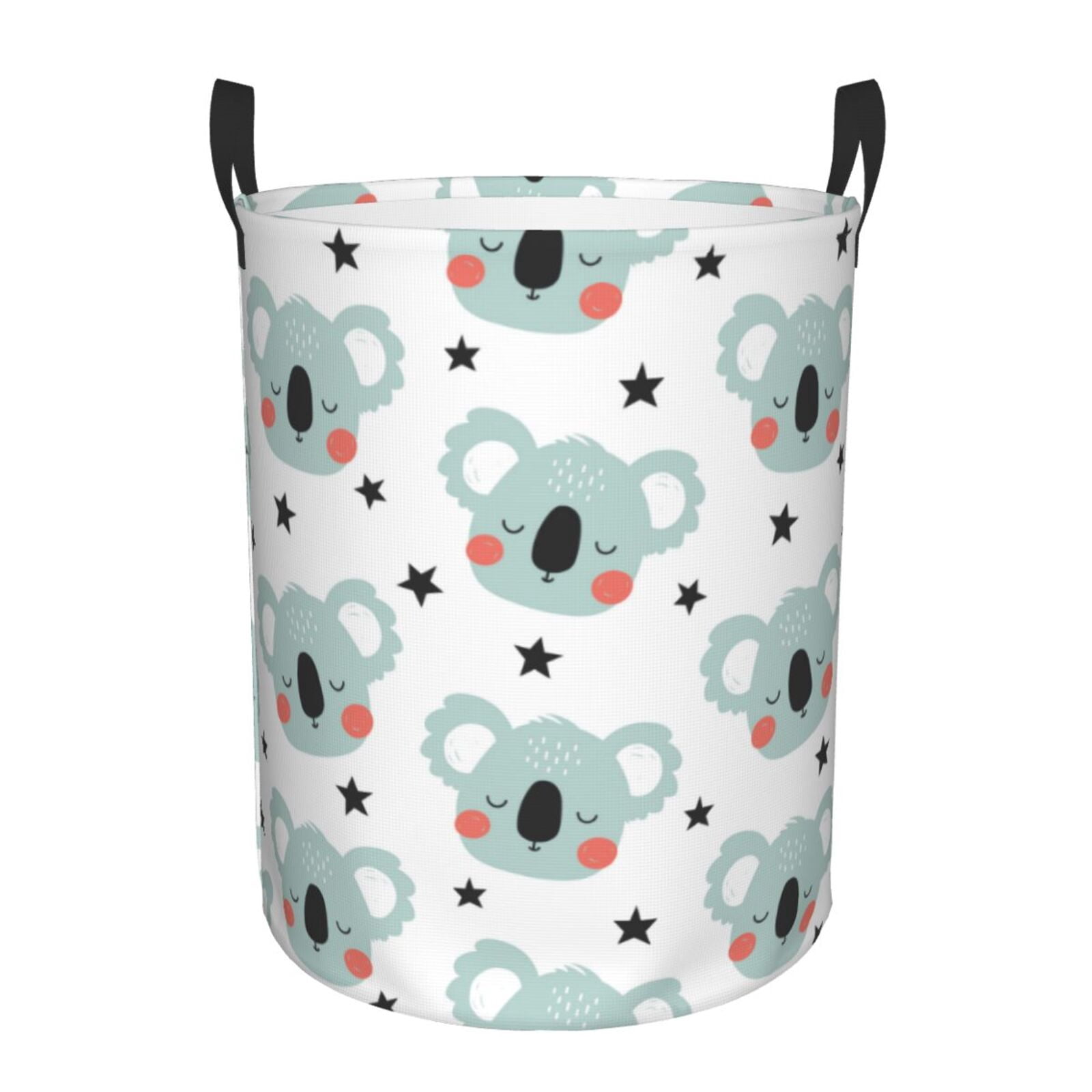 Large Laundry Basket with Handles - Green Koala Black Star Kids Baby Dirty Clothes Laundry Hamper for Bedroom Aesthetic