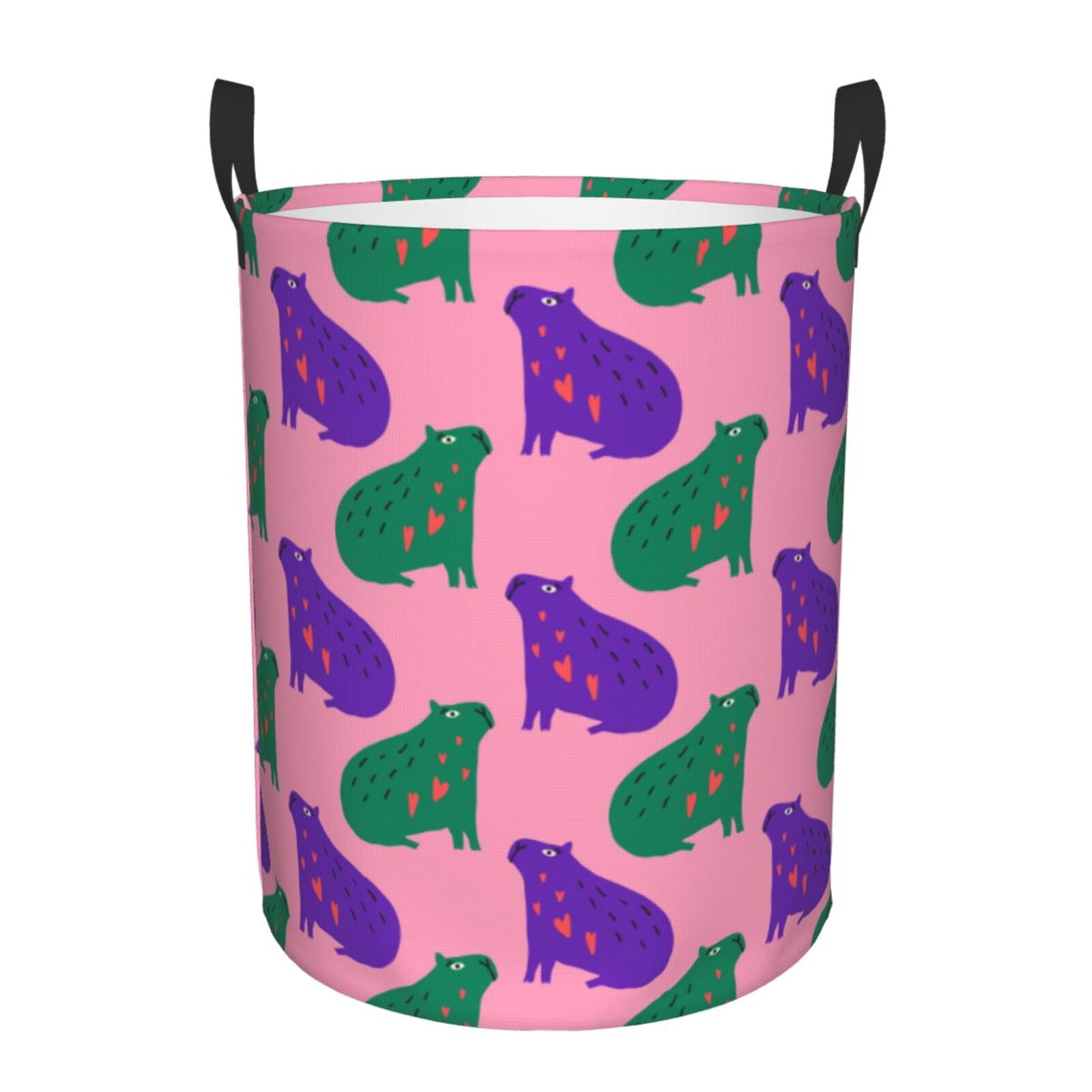 Large Laundry Basket with Handles - Green Purple Capybaras Kids Baby Dirty Clothes Laundry Hamper for Bedroom Aesthetic