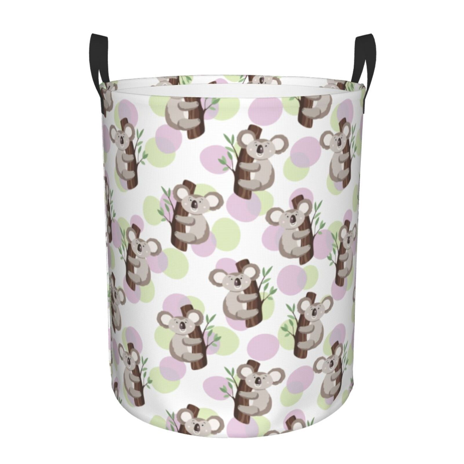 Large Laundry Basket with Handles - Green Purple Dot Koala Kids Baby Dirty Clothes Laundry Hamper for Bedroom Aesthetic