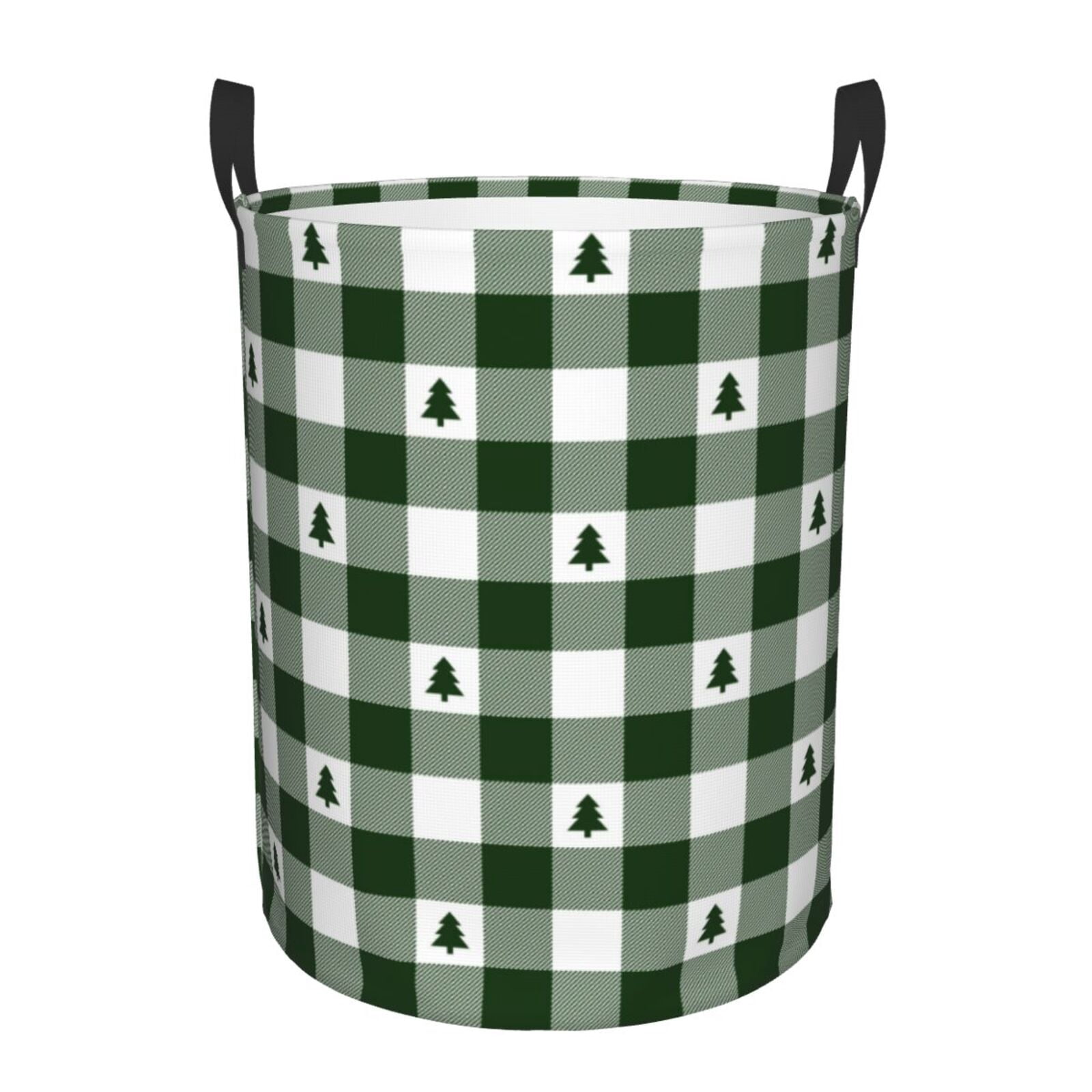 Large Laundry Basket with Handles - Green White Christmas Tree Kids Baby Dirty Clothes Laundry Hamper for Bedroom Aesthetic