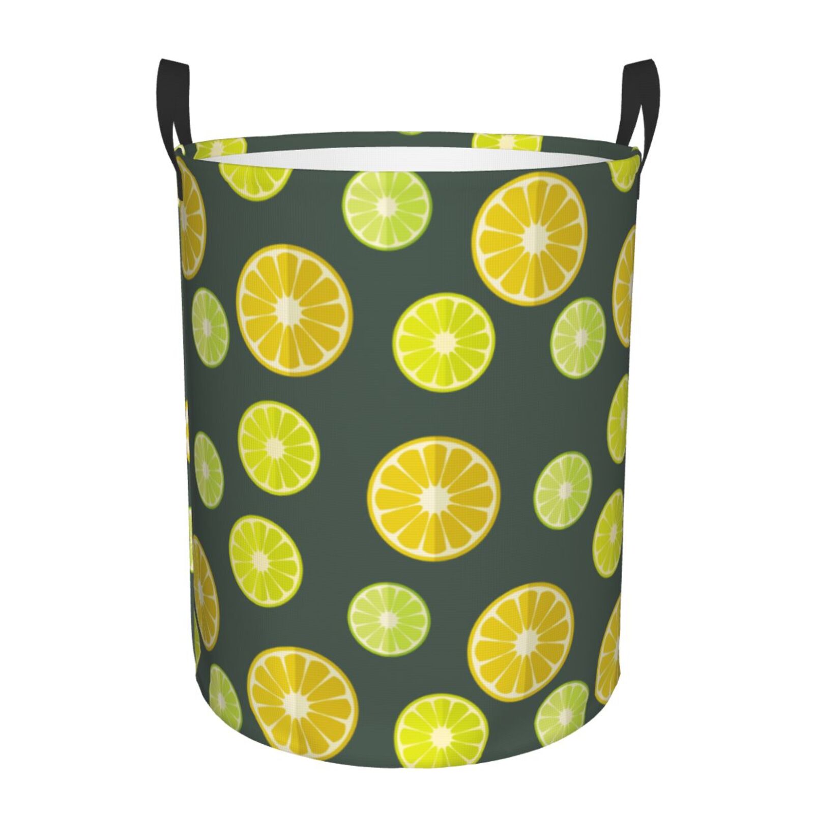 Large Laundry Basket with Handles - Green Yellow Lemon Kids Baby Dirty Clothes Laundry Hamper for Bedroom Aesthetic