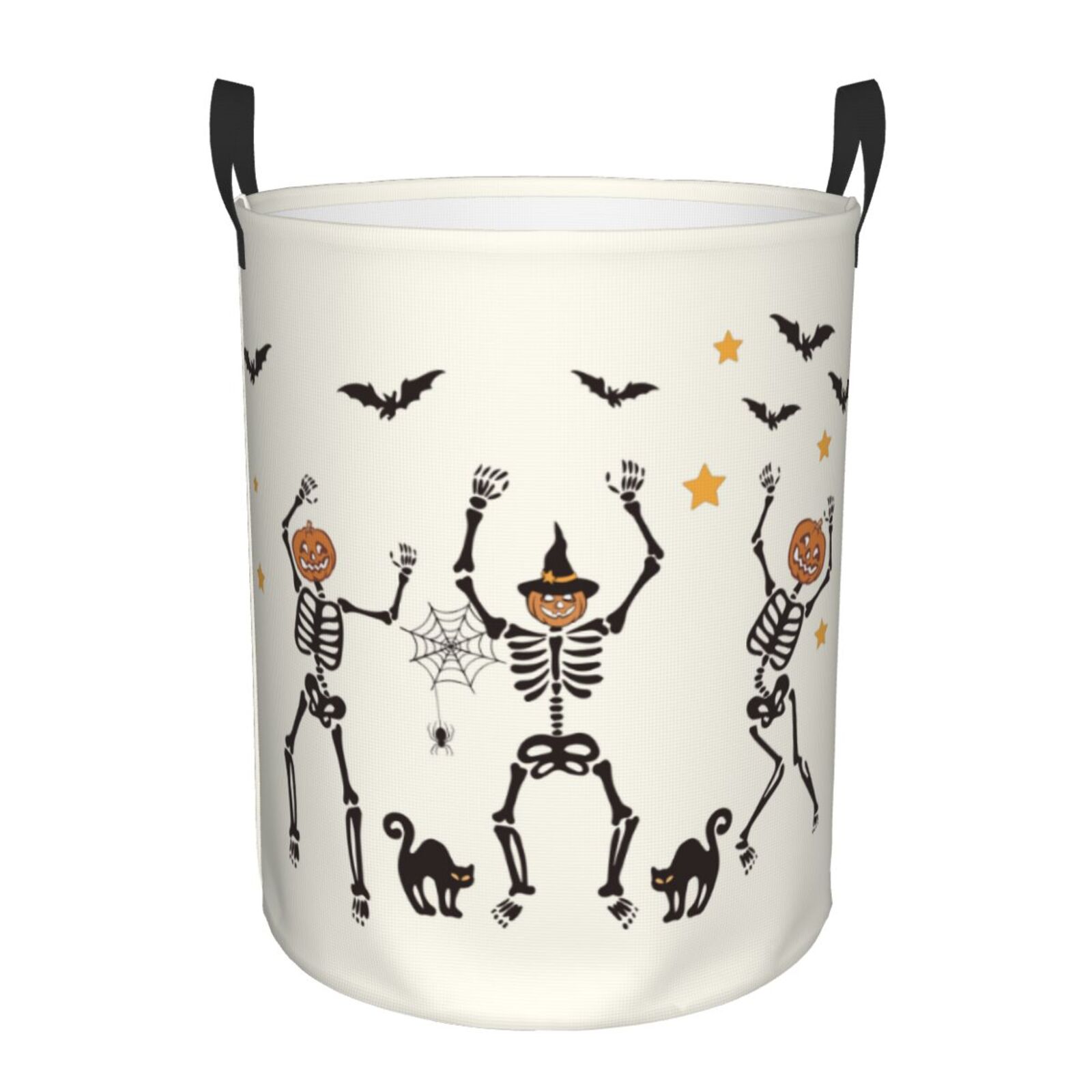 Large Laundry Basket with Handles - Halloween Dancing Funny Skull Kids Baby Dirty Clothes Laundry Hamper for Bedroom Aesthetic