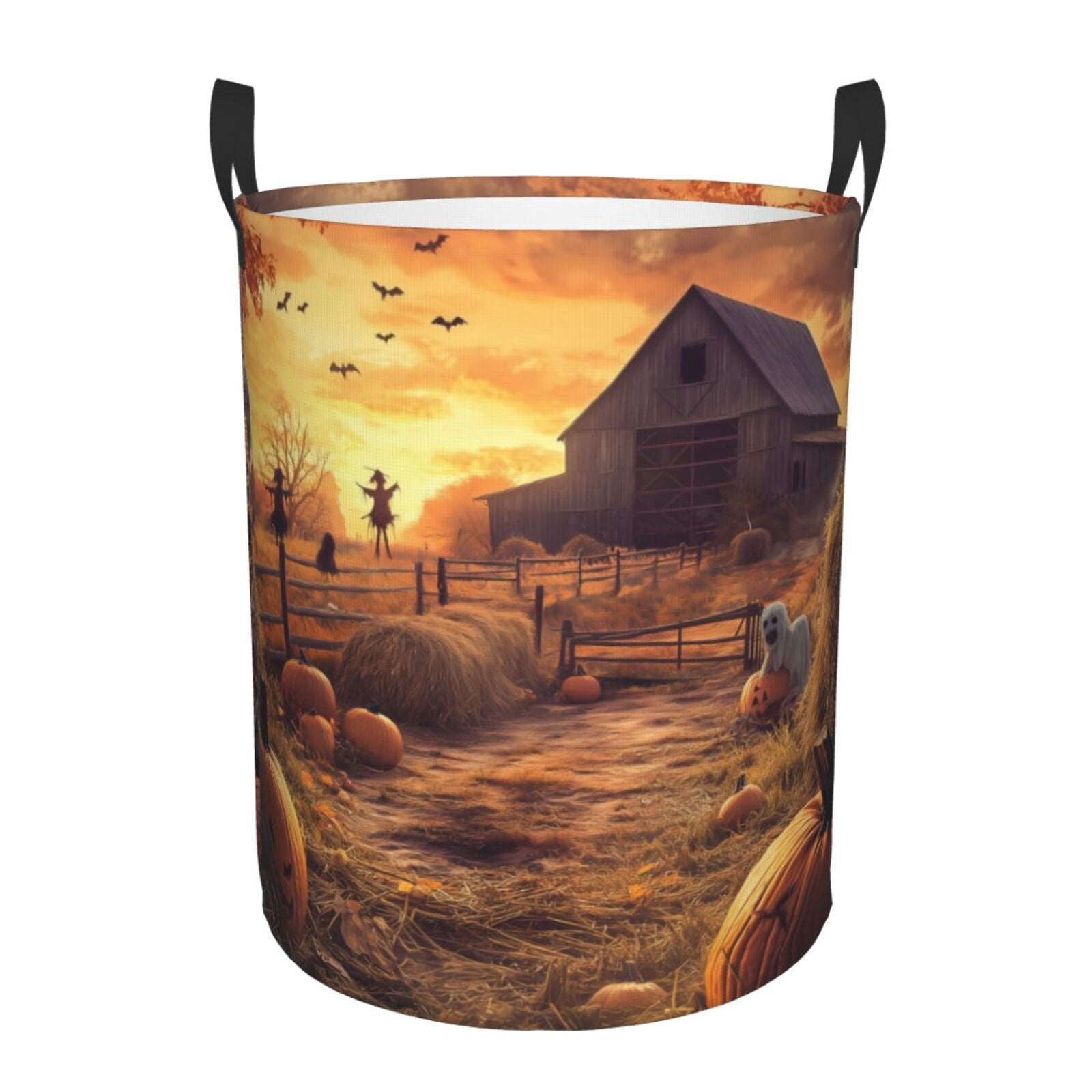 Large Laundry Basket with Handles - Halloween Farm Pumpkin Ghost Kids Baby Dirty Clothes Laundry Hamper for Bedroom Aesthetic