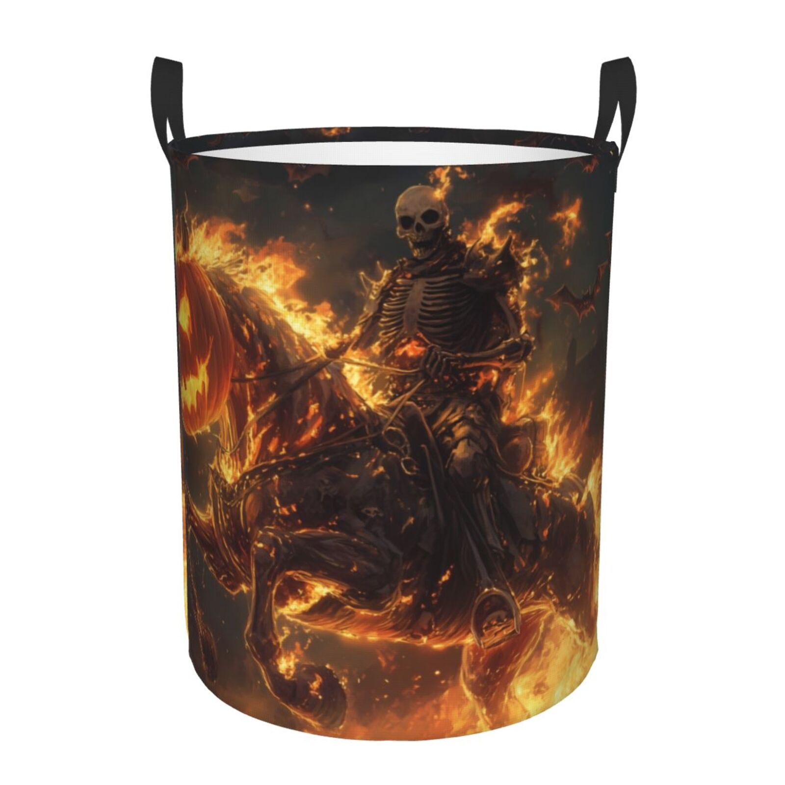 Large Laundry Basket with Handles - Halloween Flame Pumpkin Skeleton Knight B Kids Baby Dirty Clothes Laundry Hamper for Bedroom Aesthetic