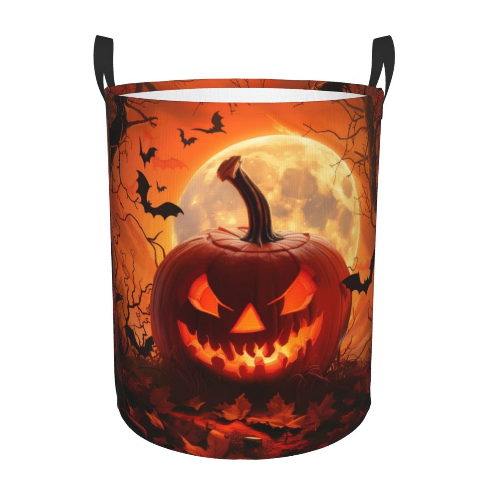 Large Laundry Basket with Handles - Halloween Full Moon Pumpkin Bat Z Kids Baby Dirty Clothes Laundry Hamper for Bedroom Aesthetic