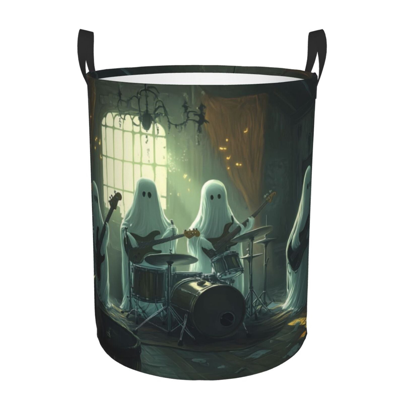 Large Laundry Basket with Handles - Halloween Ghost Guitar Band Kids Baby Dirty Clothes Laundry Hamper for Bedroom Aesthetic