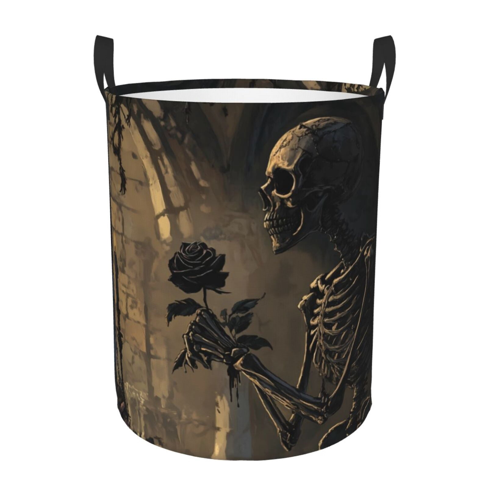 Large Laundry Basket with Handles - Halloween Gothic Skull Rose B Kids Baby Dirty Clothes Laundry Hamper for Bedroom Aesthetic