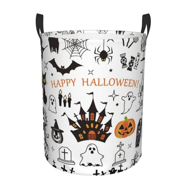 Large Laundry Basket with Handles Halloween Icon Collection Dirty