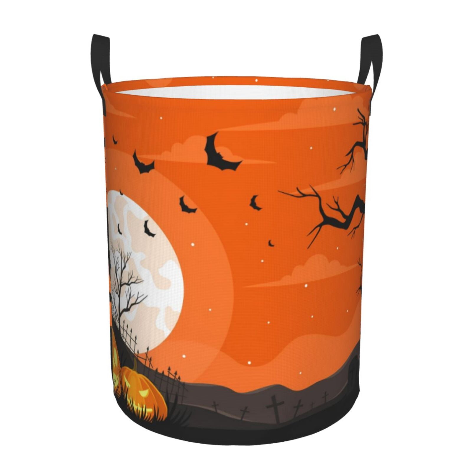 Large Laundry Basket with Handles - Halloween Orange Night Scene Kids Baby Dirty Clothes Laundry Hamper for Bedroom Aesthetic