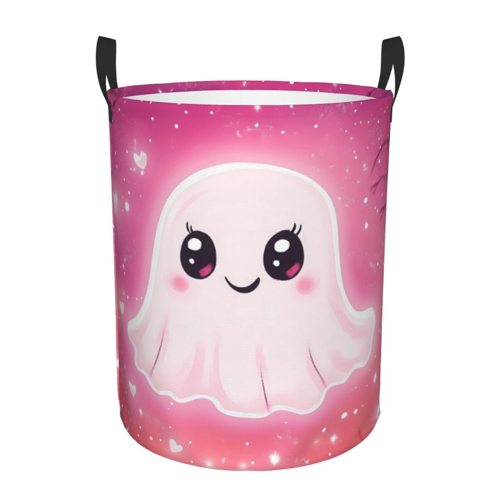 Large Laundry Basket with Handles - Halloween Pink Cute Ghost C Kids Baby Dirty Clothes Laundry Hamper for Bedroom Aesthetic