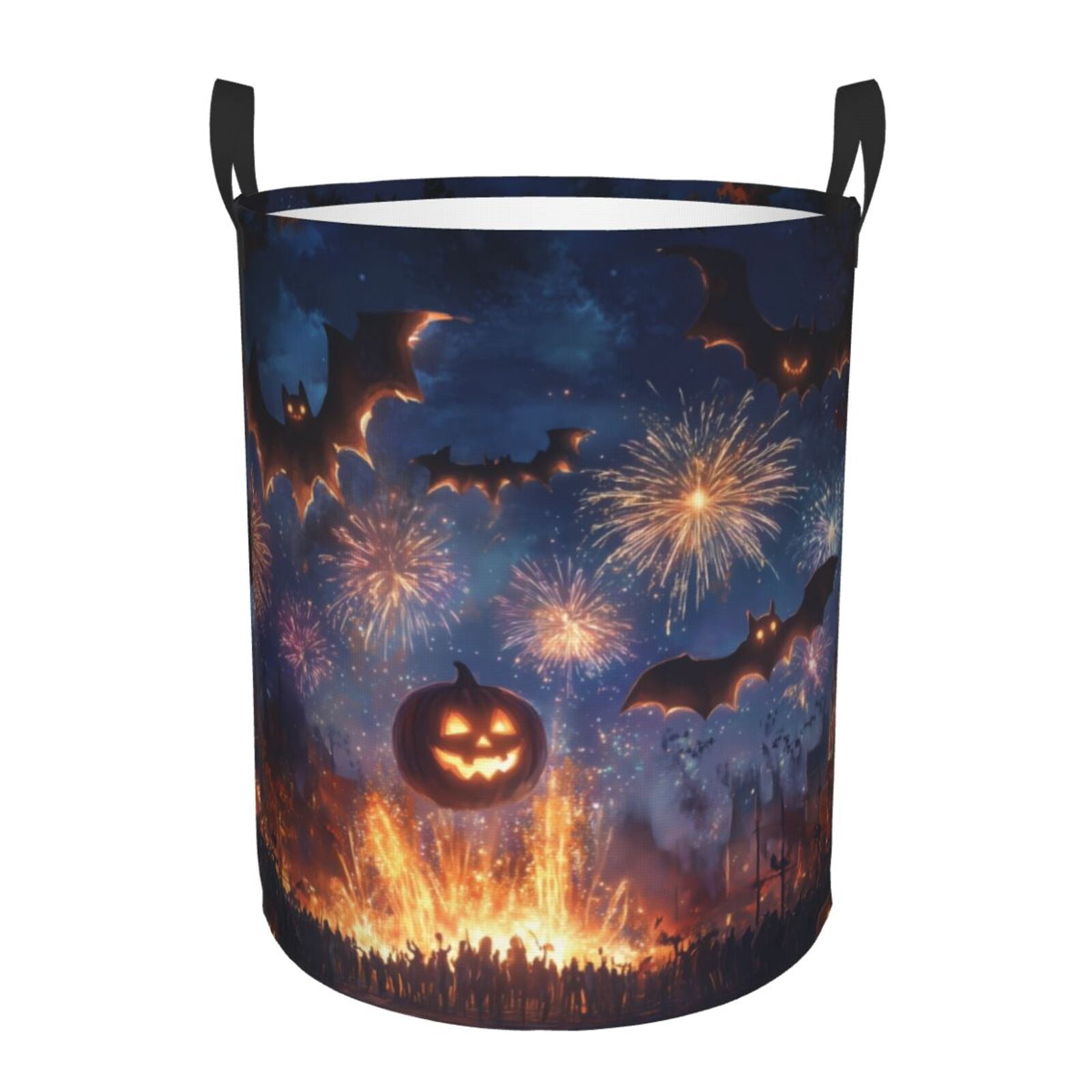 Large Laundry Basket with Handles - Halloween Pumpkin Bat Glow k Kids Baby Dirty Clothes Laundry Hamper for Bedroom Aesthetic