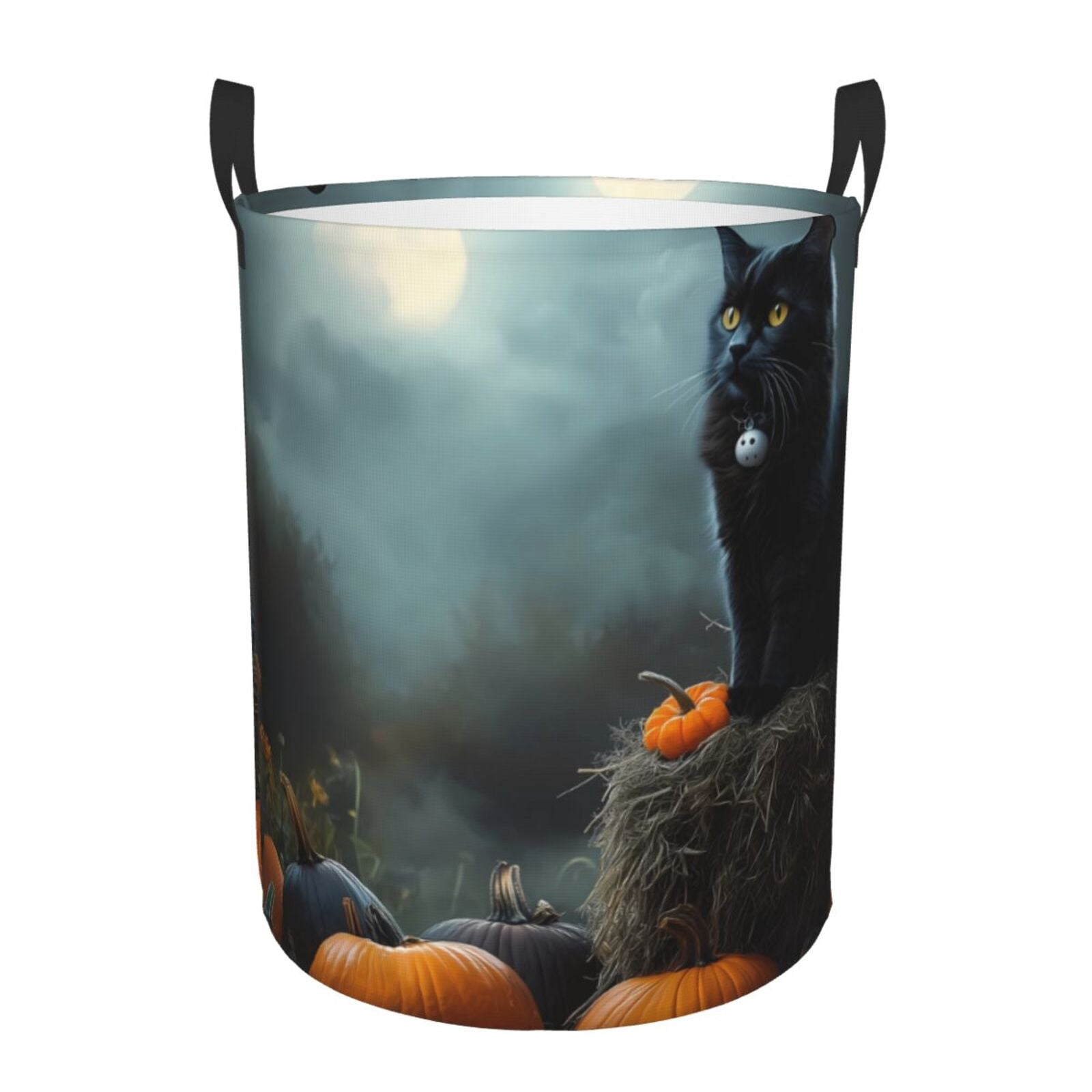 Large Laundry Basket with Handles - Halloween Pumpkin Black Cat A Kids Baby Dirty Clothes Laundry Hamper for Bedroom Aesthetic