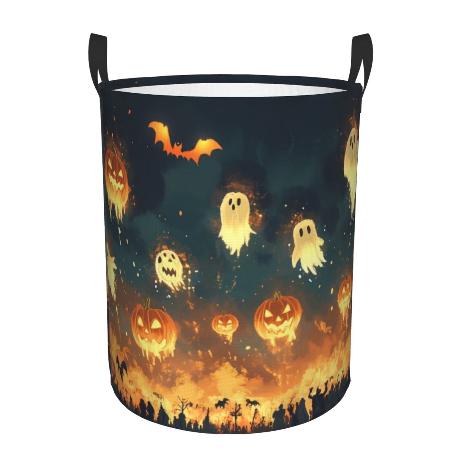 Large Laundry Basket with Handles - Halloween Pumpkin Ghost Flying Kids Baby Dirty Clothes Laundry Hamper for Bedroom Aesthetic