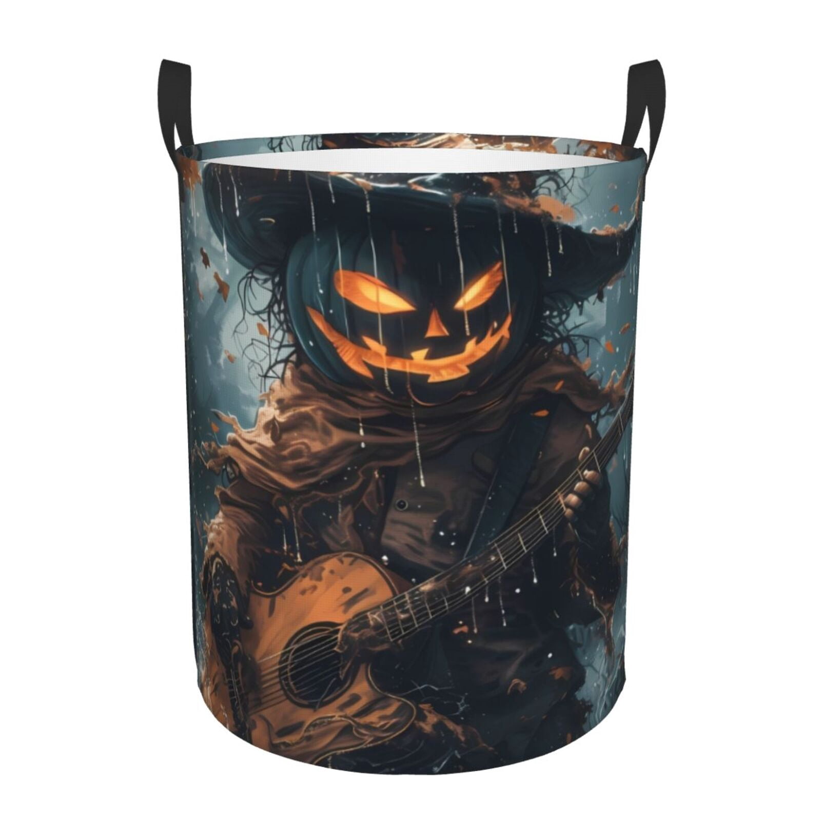 Large Laundry Basket with Handles - Halloween Pumpkin Guitarist Kids Baby Dirty Clothes Laundry Hamper for Bedroom Aesthetic
