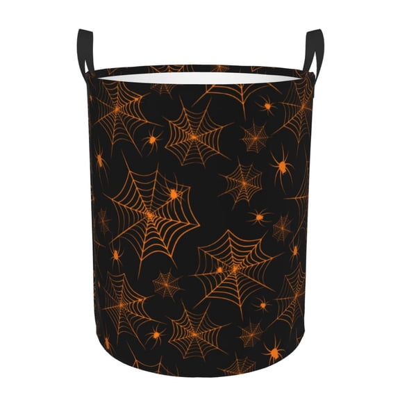 Large Laundry Basket with Handles - Halloween orange Spiderweb Creative Kids Baby Dirty Clothes Laundry Hamper for Bedroom Aesthetic