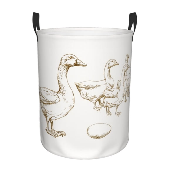 Large Laundry Basket with Handles - Hand Drawn Goose Kids Baby Dirty Clothes Laundry Hamper for Bedroom Aesthetic