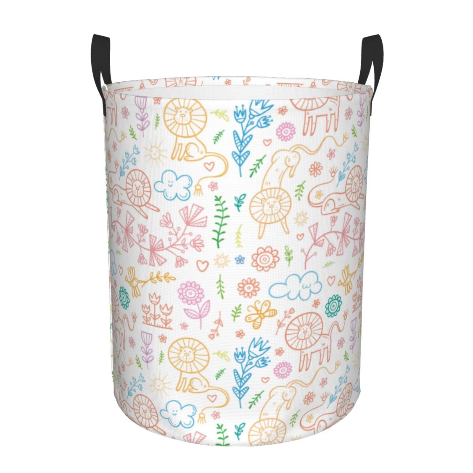 Large Laundry Basket with Handles - Hand drawn lion Kids Baby Dirty Clothes Laundry Hamper for Bedroom Aesthetic