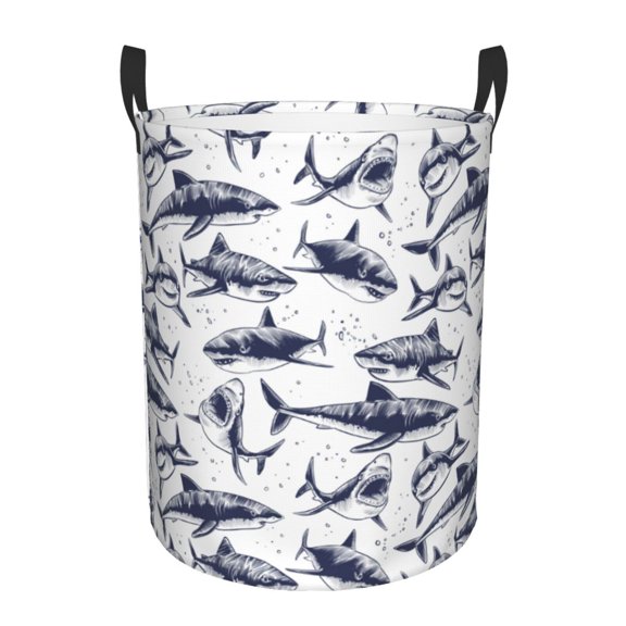 Large Laundry Basket with Handles - Hand drawn shark Kids Baby Dirty Clothes Laundry Hamper for Bedroom Aesthetic