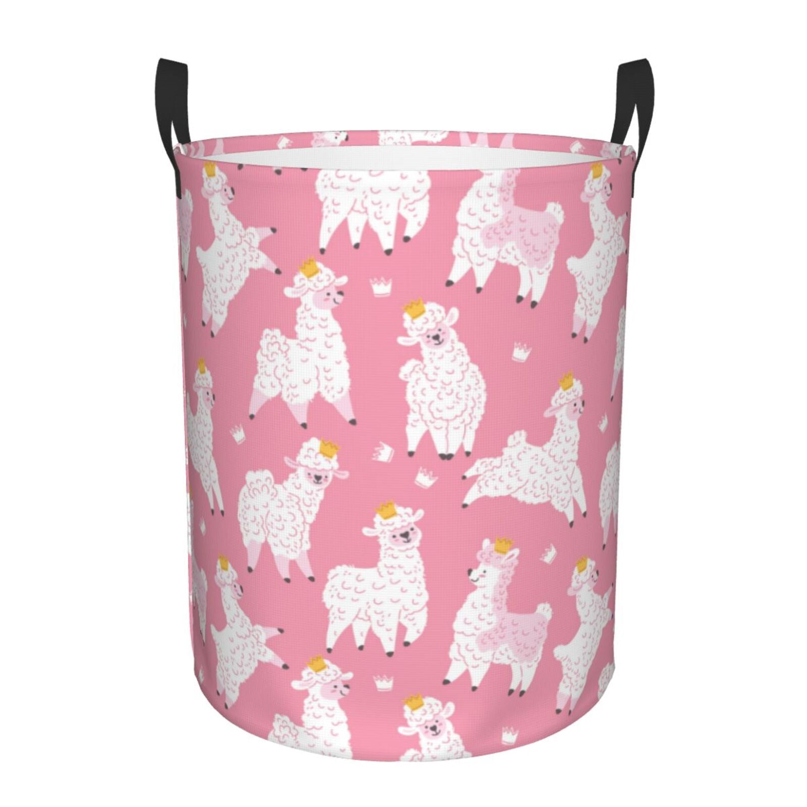 Large Laundry Basket with Handles - Happy Cute Alpaca Crown Kids Baby Dirty Clothes Laundry Hamper for Bedroom Aesthetic