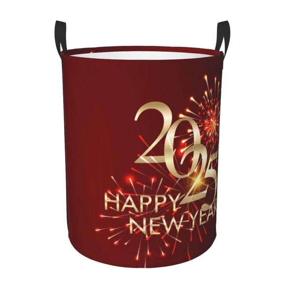 Large Laundry Basket with Handles - Happy New Year 2025 Kids Baby Dirty Clothes Laundry Hamper for Bedroom Aesthetic