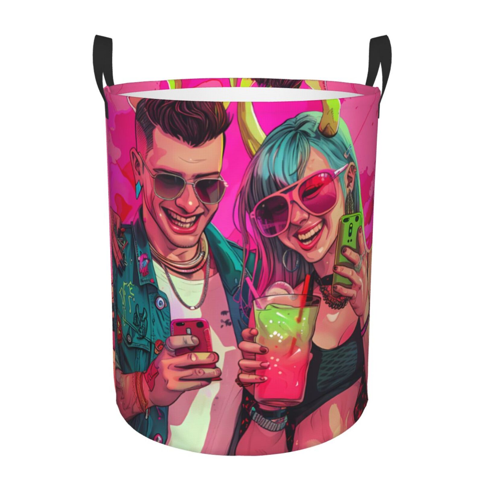 Large Laundry Basket with Handles - Hip Hop People No.114 Kids Baby Dirty Clothes Laundry Hamper for Bedroom Aesthetic