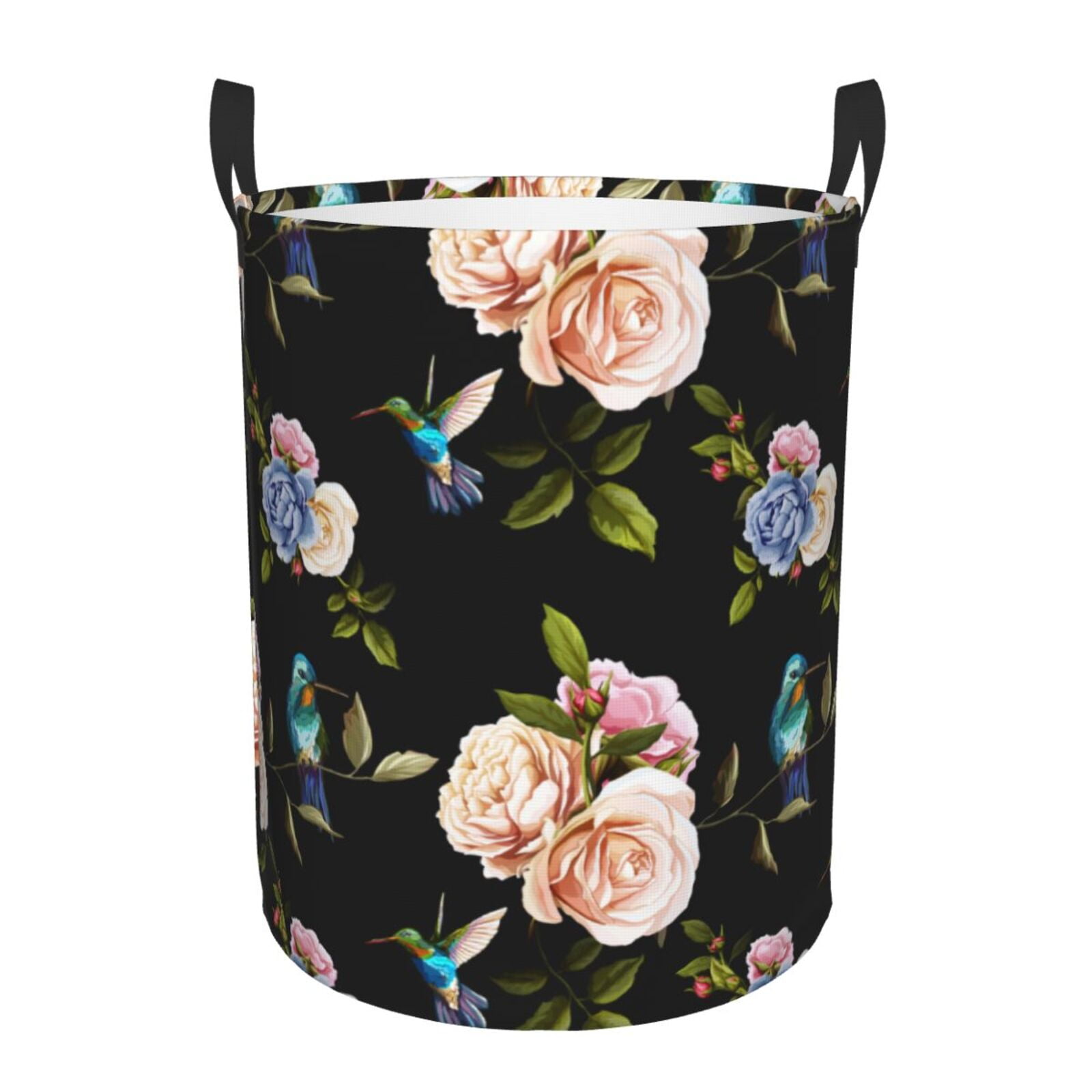 Large Laundry Basket with Handles - Hummingbird Carnation Black Kids Baby Dirty Clothes Laundry Hamper for Bedroom Aesthetic