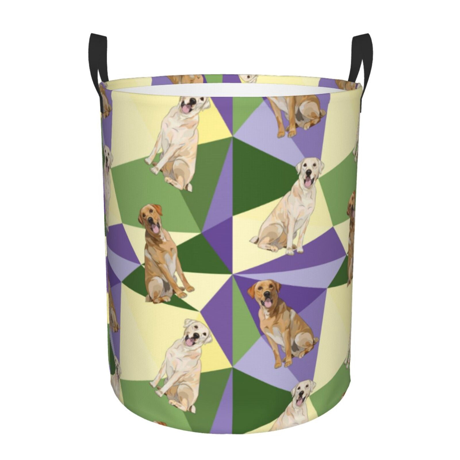 Large Laundry Basket with Handles - Labrador Retriever Dog Green Purple Kids Baby Dirty Clothes Laundry Hamper for Bedroom Aesthetic
