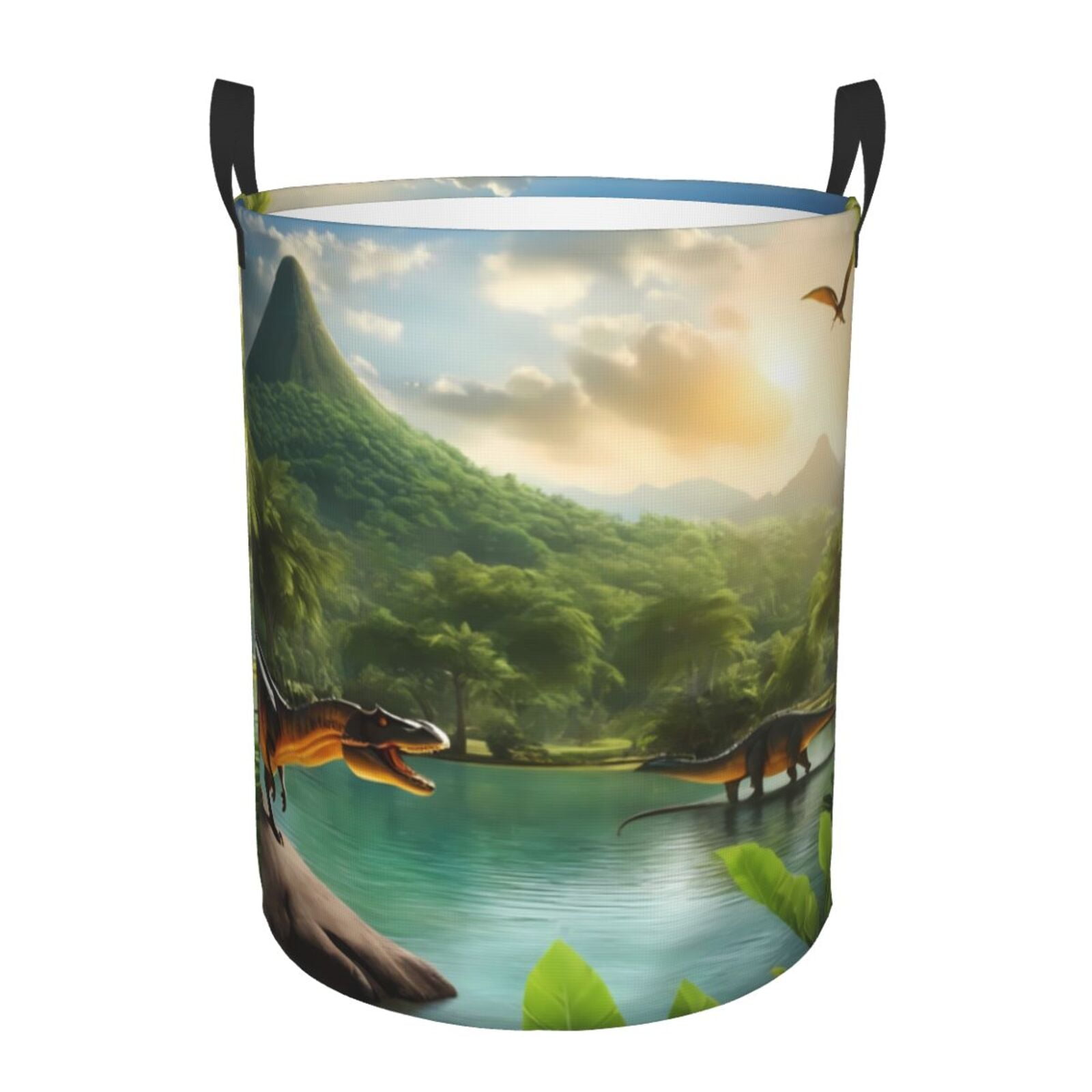 Large Laundry Basket with Handles - Lake Forest Dinosaur Kids Baby Dirty Clothes Laundry Hamper for Bedroom Aesthetic