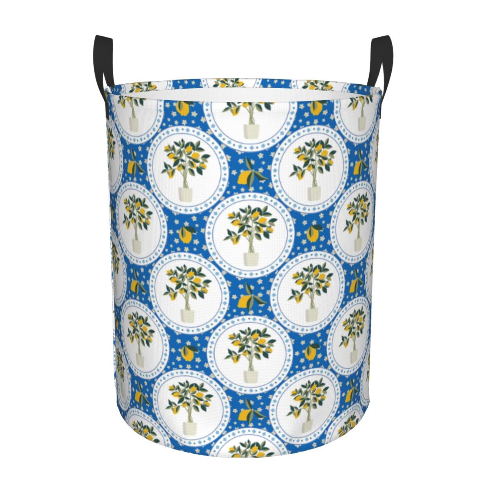 Large Laundry Basket with Handles - Lemon tree lemons blue Italian style Kids Baby Dirty Clothes Laundry Hamper for Bedroom Aesthetic