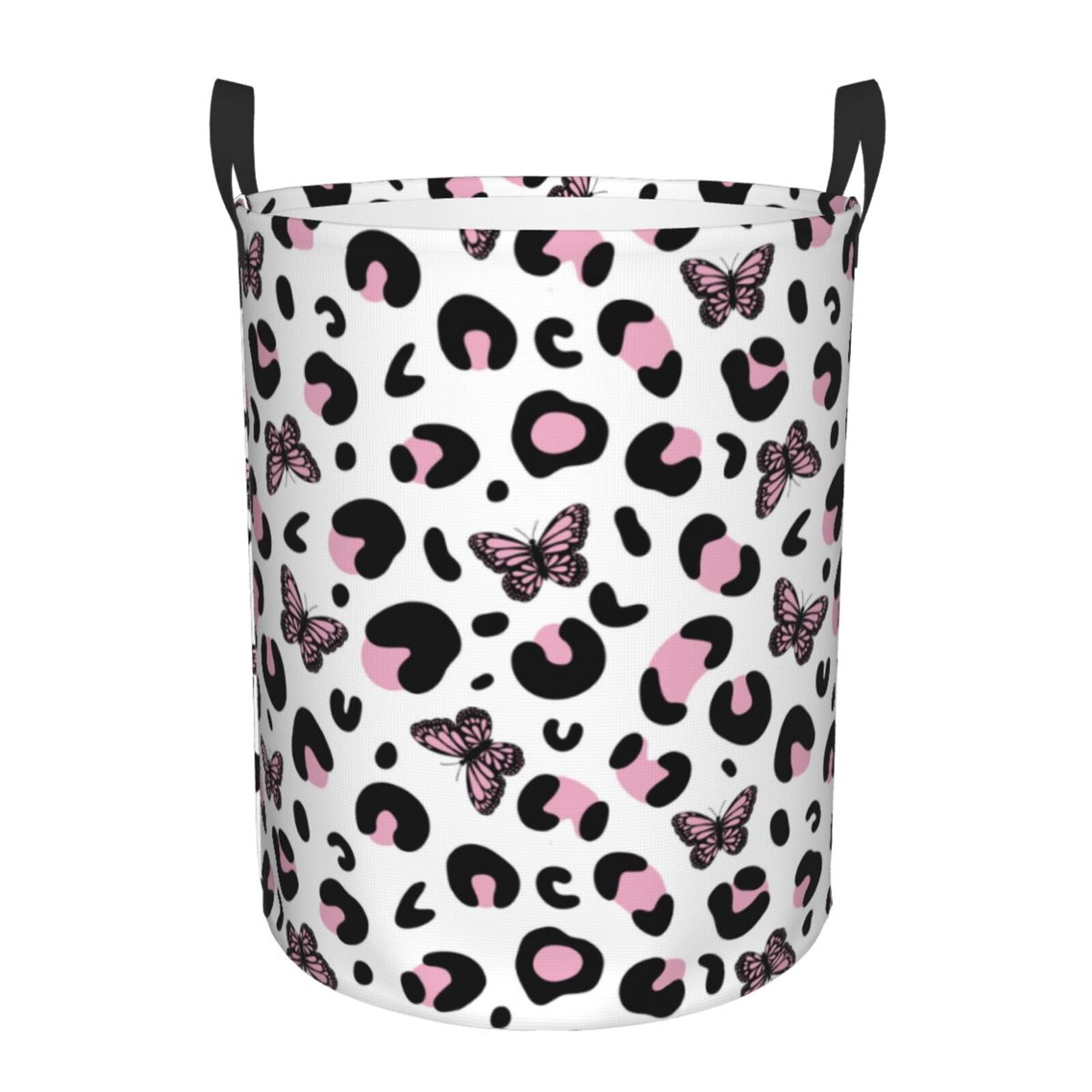 Large Laundry Basket with Handles - Leopard print butterfly Kids Baby Dirty Clothes Laundry Hamper for Bedroom Aesthetic