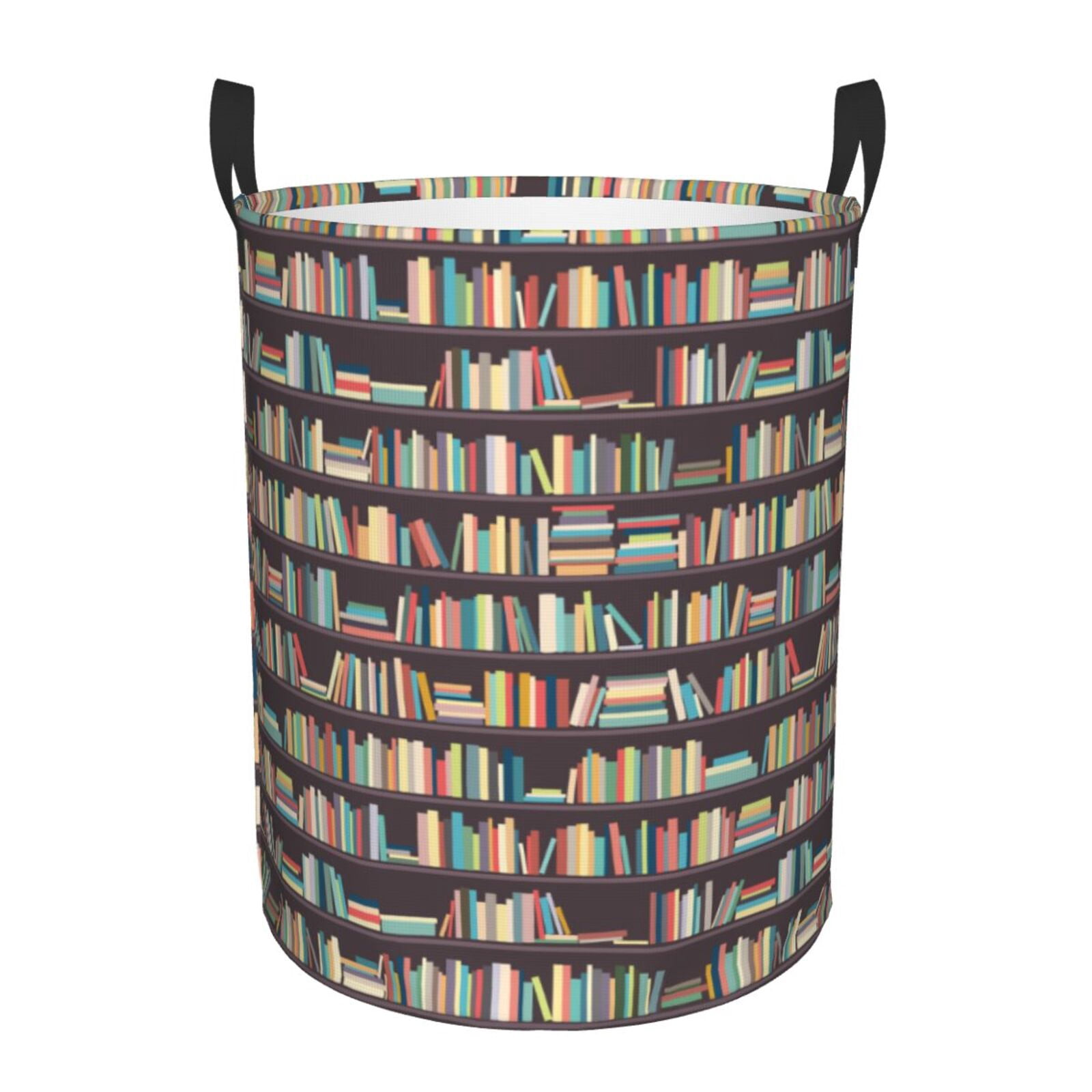 Large Laundry Basket with Handles - Library bookstore bookshelves print Kids Baby Dirty Clothes Laundry Hamper for Bedroom Aesthetic
