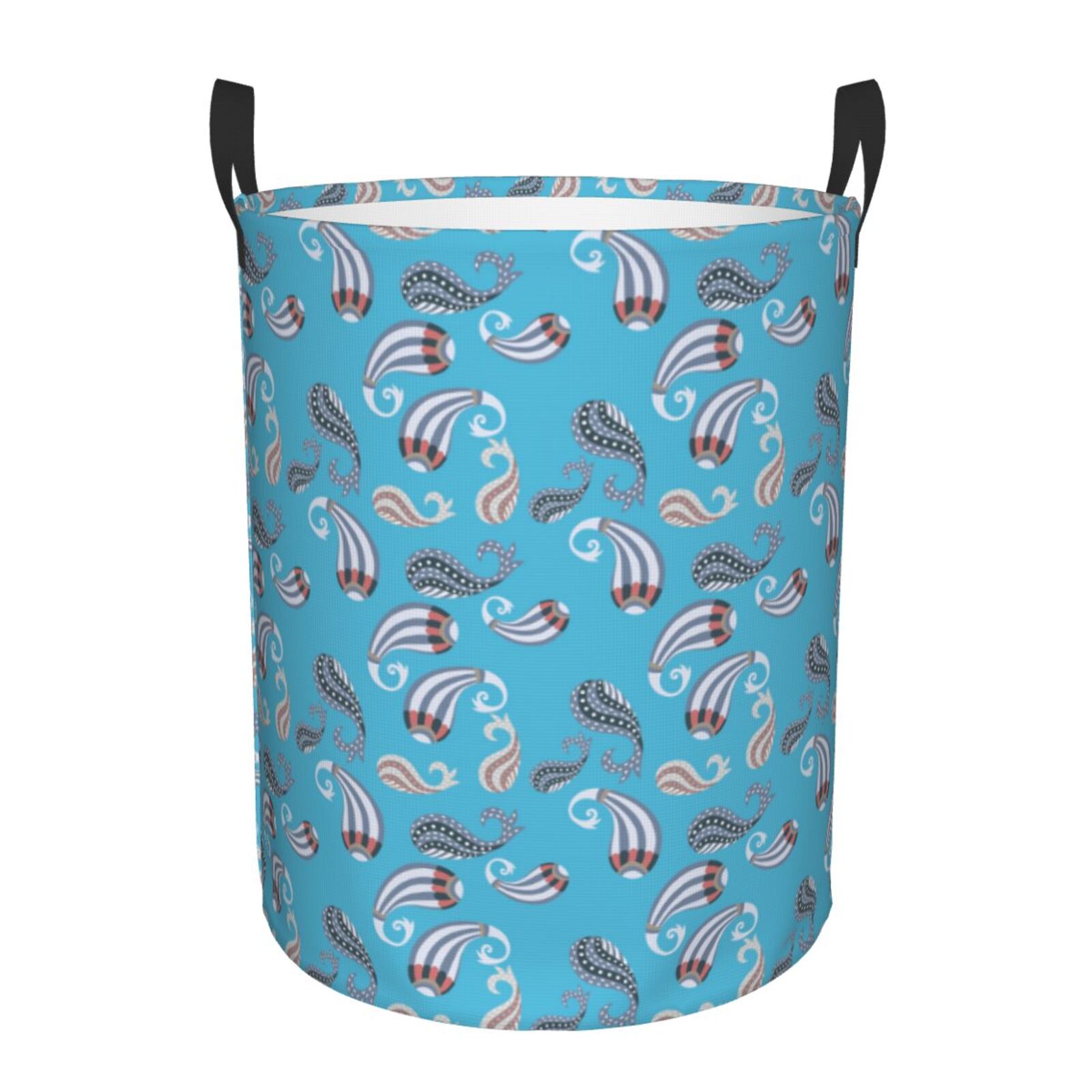Large Laundry Basket with Handles - Lightblue Abstractly Fish Kids Baby Dirty Clothes Laundry Hamper for Bedroom Aesthetic