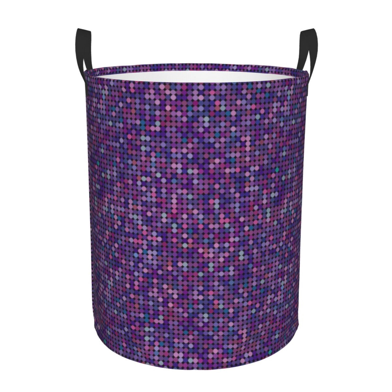 Large Laundry Basket with Handles - Lightning Purple Glitter B Kids Baby Dirty Clothes Laundry Hamper for Bedroom Aesthetic