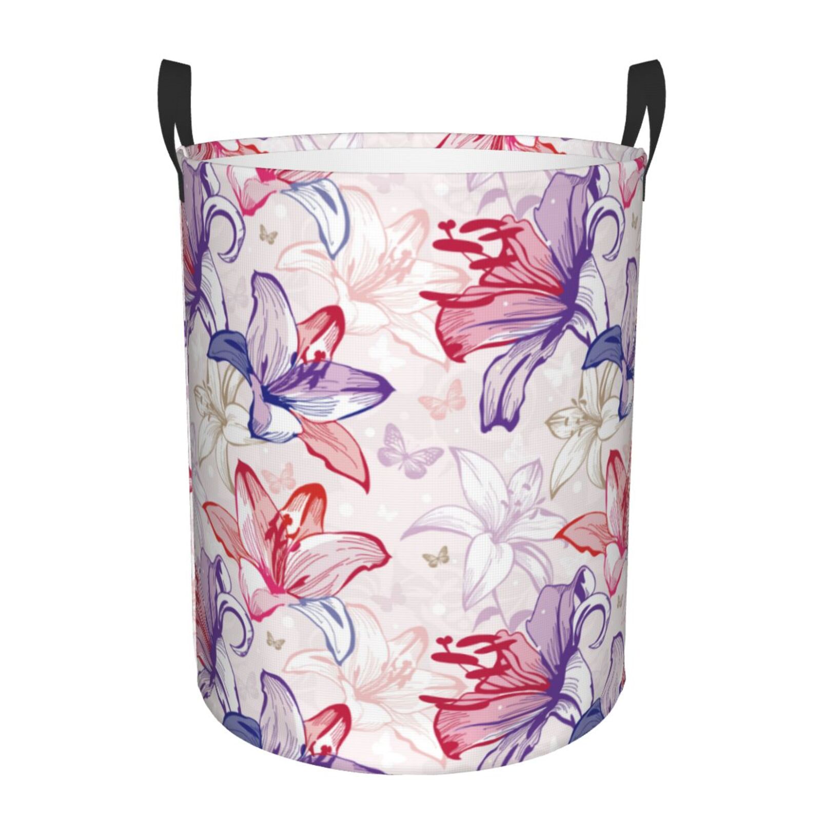 Large Laundry Basket with Handles - Lilies Flowers Colorful Kids Baby Dirty Clothes Laundry Hamper for Bedroom Aesthetic
