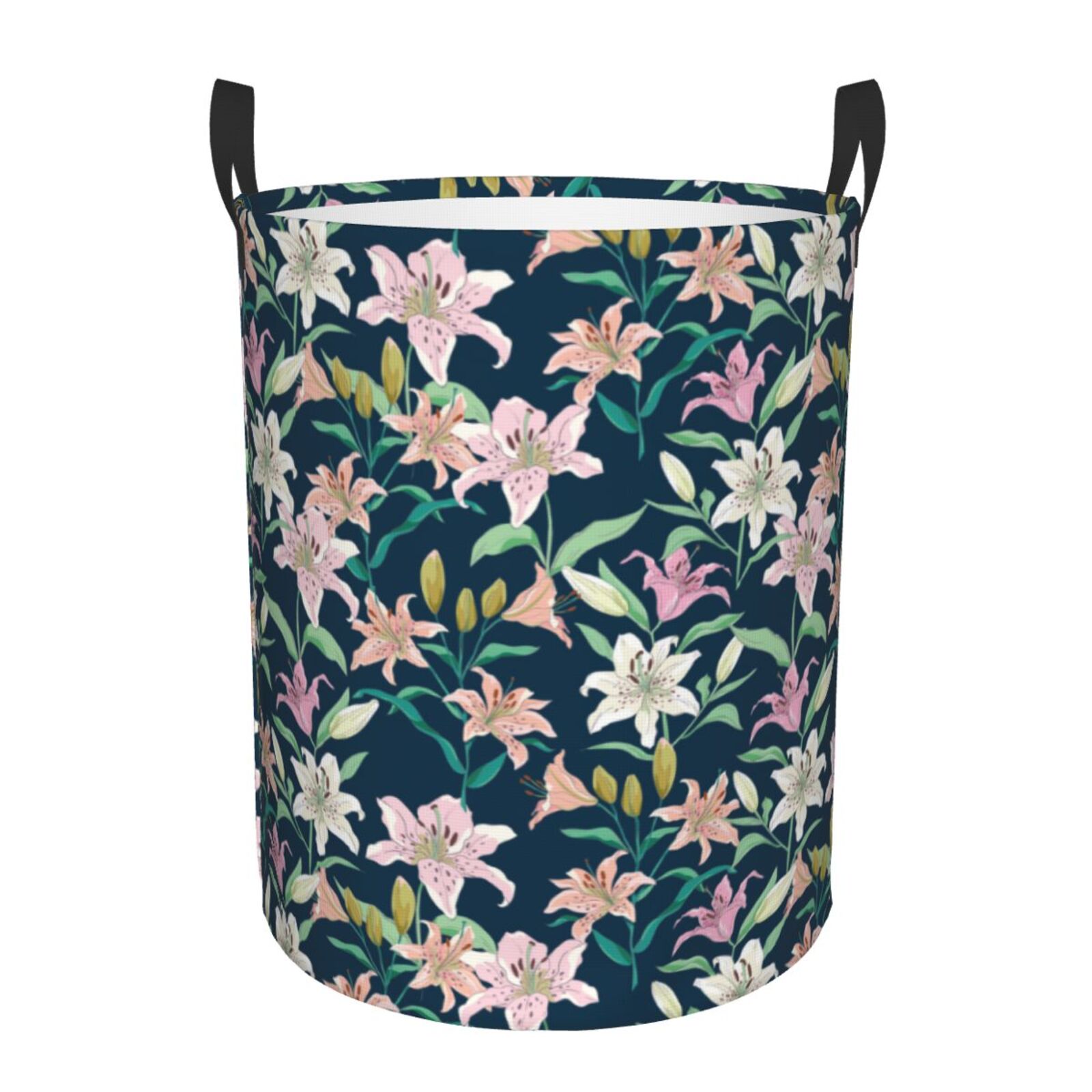 Large Laundry Basket with Handles - Lilies Flowers Gorgeous Pink Kids Baby Dirty Clothes Laundry Hamper for Bedroom Aesthetic