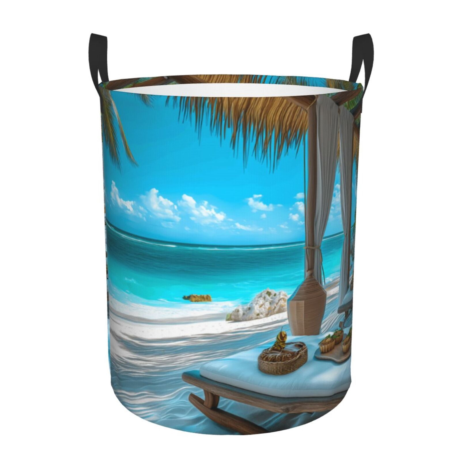 Large Laundry Basket with Handles - Luxurious Tropical Beach Retreat Kids Baby Dirty Clothes Laundry Hamper for Bedroom Aesthetic