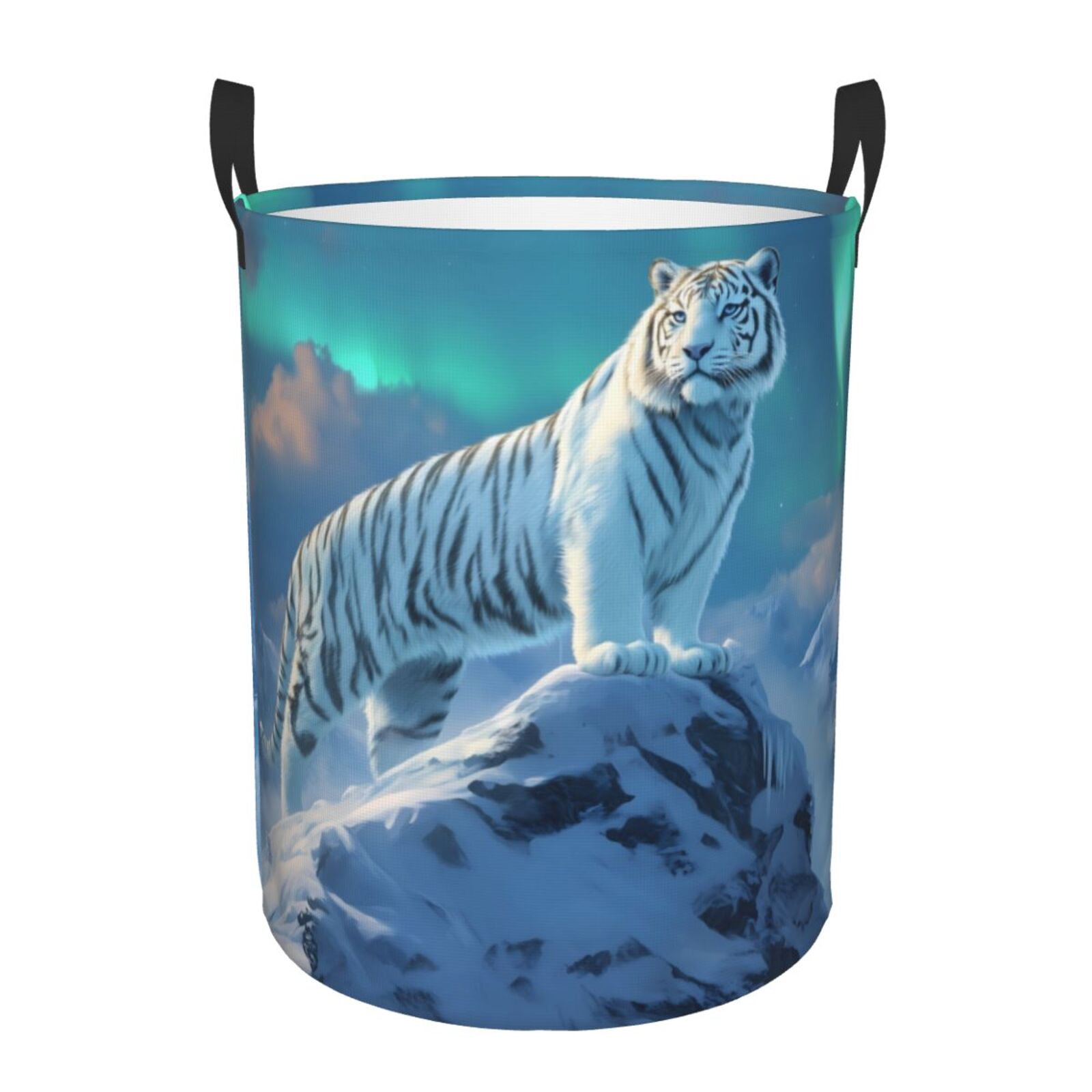 Large Laundry Basket with Handles - Majestic White Tiger Snow Peak Kids Baby Dirty Clothes Laundry Hamper for Bedroom Aesthetic