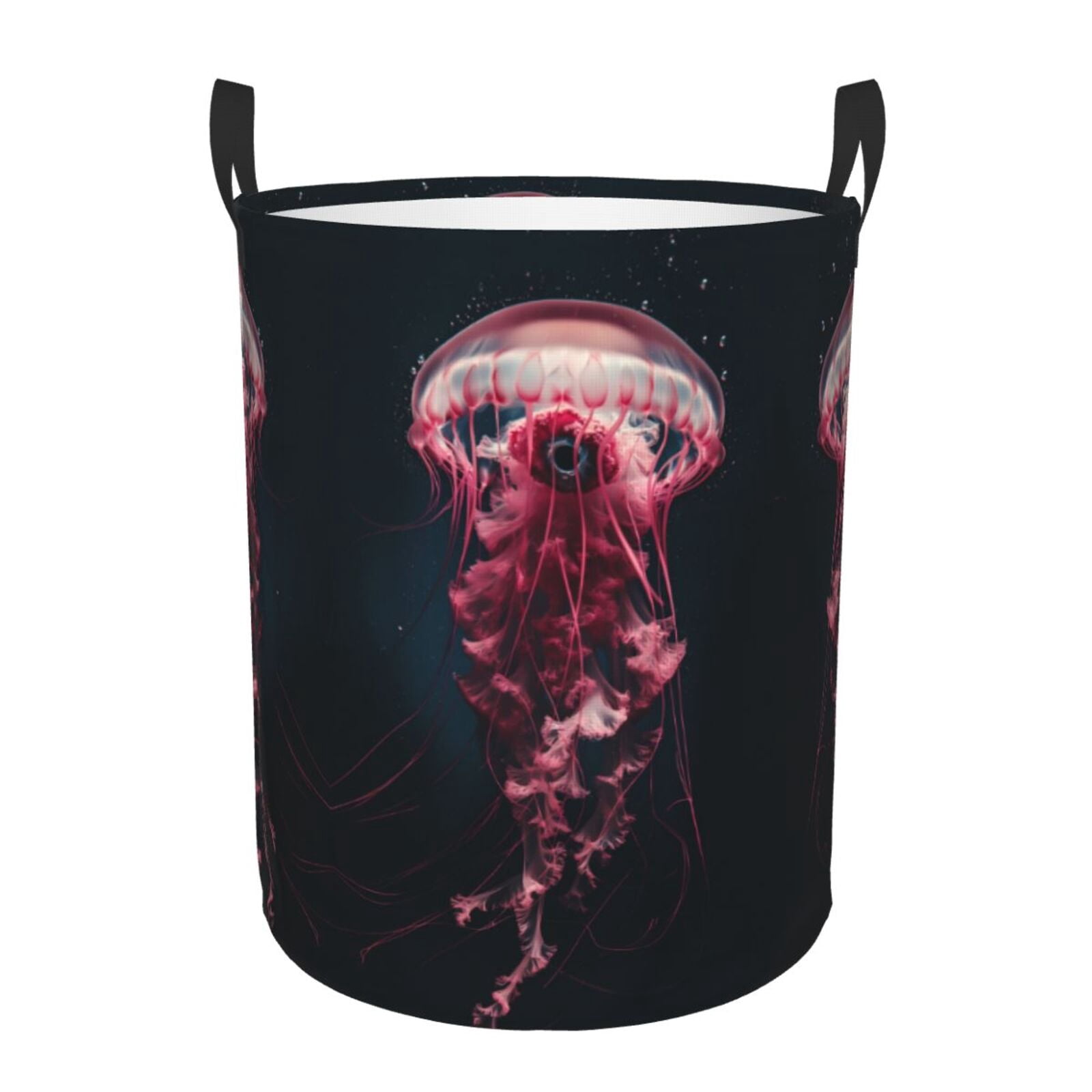 Large Laundry Basket with Handles - Mesmerizing Pink Jellyfish Kids Baby Dirty Clothes Laundry Hamper for Bedroom Aesthetic